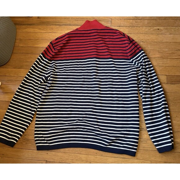 Men's XXL Nautica Striped Navy, White and Red Quarter Zip Long Sleeve Sweater - Picture 5 of 9